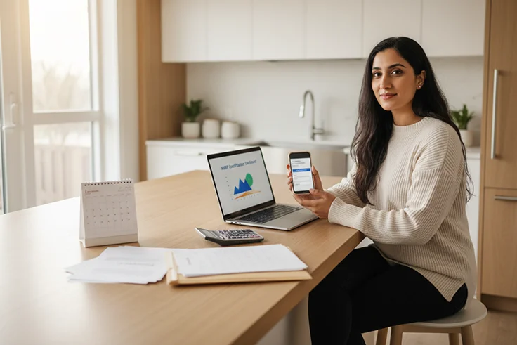 Woman managing RRSP loan at home